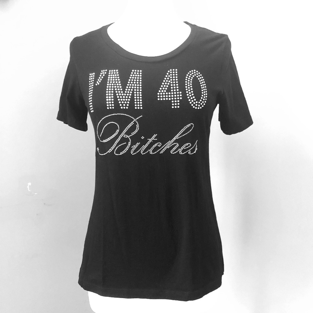 40th Birthday Rhinestone Studded Black Shirt